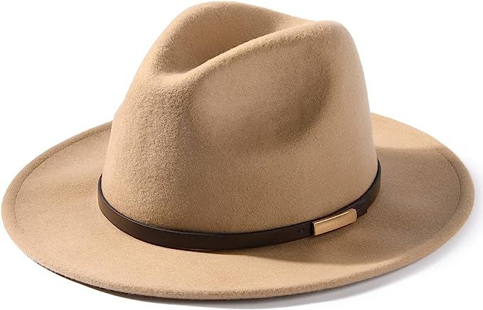 FURTALK Fedora Hats for Men Women 100% Australian Wool Felt Wide Brim Hat Leather Belt Crushable ... | Amazon (US)