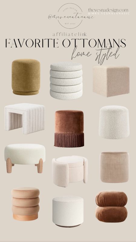 My favorite ottoman picks for styling a home! I have a few of them in my home!

These can work in the bedroom at end of the bed, next to the dresser, as extra seating in the living rook, bathroom vanity stool, hallway, entryway under console table & so many more options. 

Ottomans, stool, ottoman, Wayfair home, Wayfair sale, Wayfair, CB2, Crate & Barrel, Jake Arnold x Crate & Barrel, Tj Maxx, designer look for less, designer inspired, affordable decor, budget friendly, home decor, home, ottoman, stool, bench, McGee & Co, Studio McGee, Target, Target home, Amazon, Marshalls, Home Goods, home refresh, spring 

#LTKsalealert #LTKhome #LTKFind