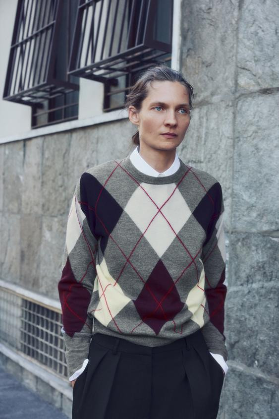 Zara - Extra-Soft 100% Wool Argyle Jumper - Multicolored - S - Woman | Zara Canada