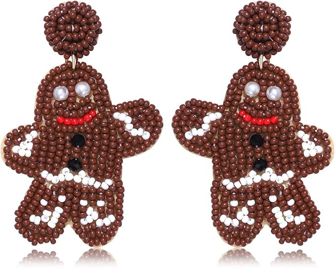 Christmas Earrings Beaded Snowman Dangle Earrings Cute Xmas Holiday Gingerbread Drop Earrings Han... | Amazon (US)