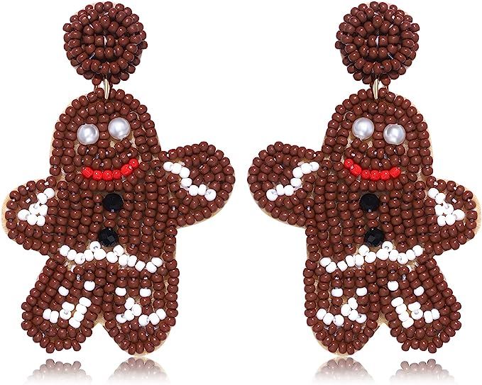 Christmas Earrings Beaded Snowman Dangle Earrings Cute Xmas Holiday Gingerbread Drop Earrings Han... | Amazon (US)