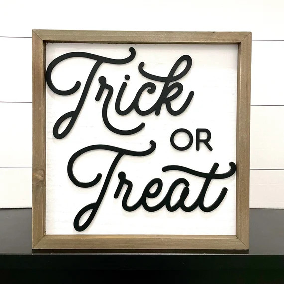 Black and White Halloween Trick or Treat Sign Farmhouse Style - Etsy | Etsy (US)