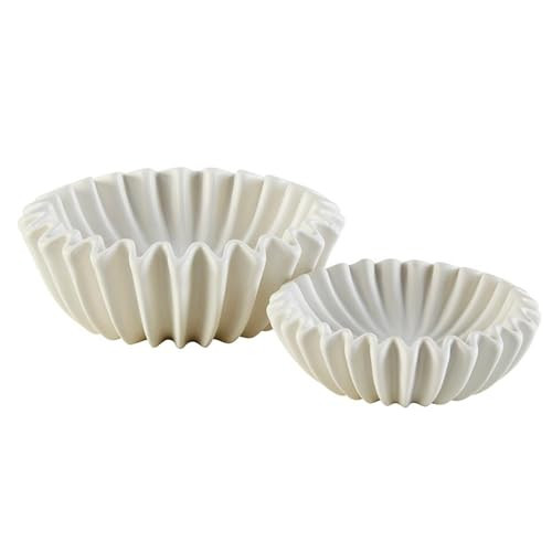 47th & Main Decorative Bowls Ridged Lehriya Ceramic Modern Bowl For Home Décor, Set of 2, White | Amazon (US)