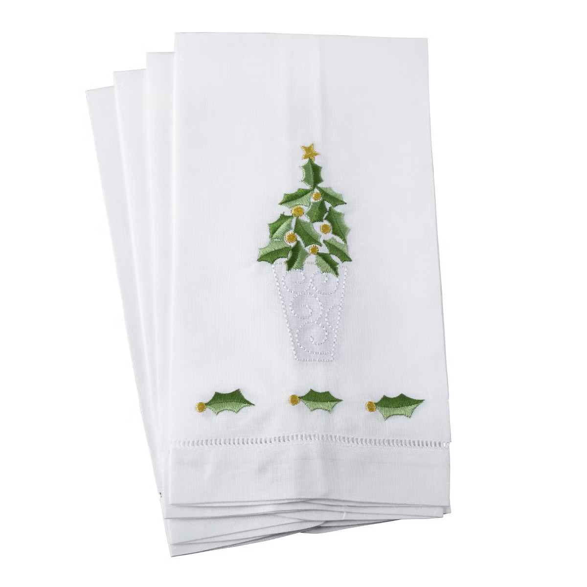 Saro Lifestyle Embroidered Holly Leaf Christmas Tree Design Holiday Hemstitched Border Linen Cott... | Target