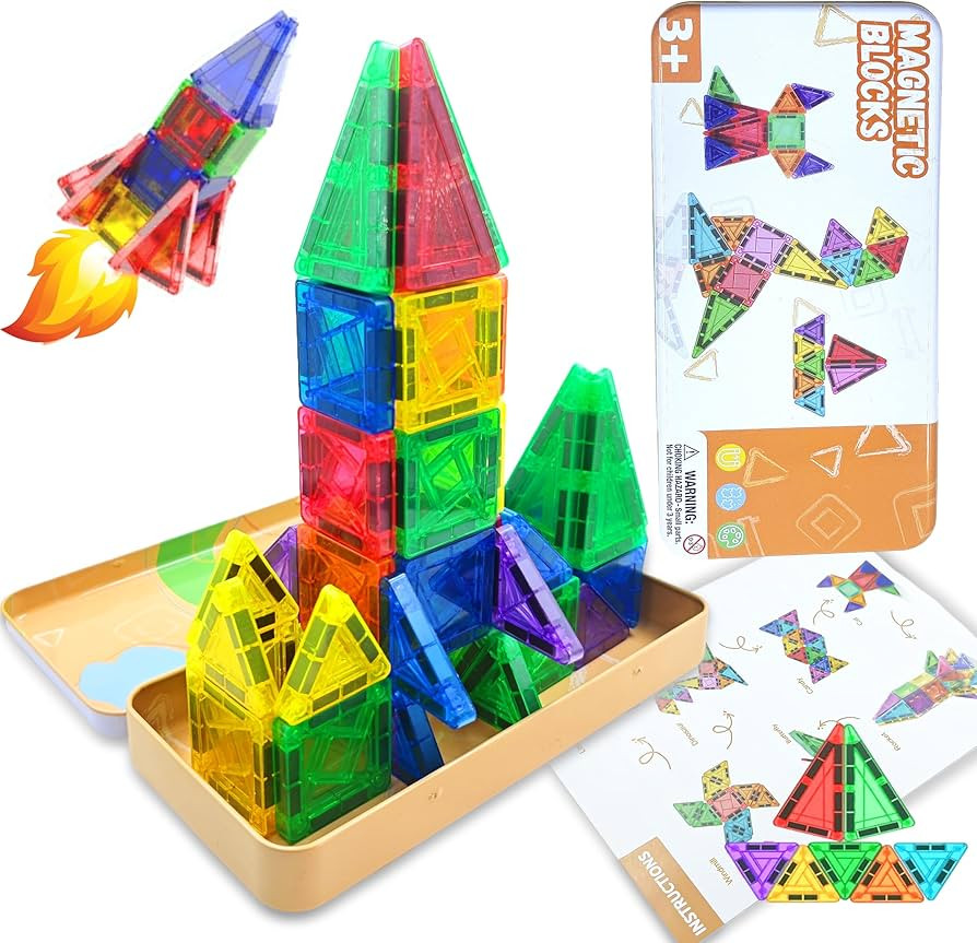 Mini Magnetic Tiles Travel Magnetic Tiles, 26 PCS Magnetic Building Blocks Set with Strongest Mag... | Amazon (US)