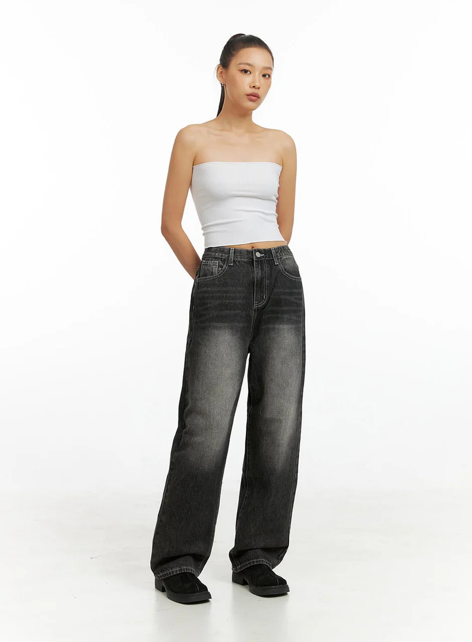 Eve Washed Wide Leg Jeans IG405 | Lewkin