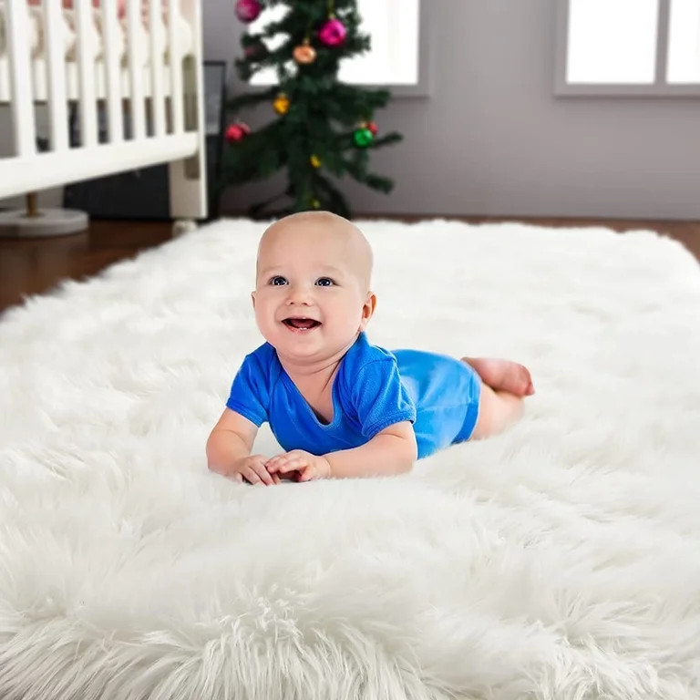 YJ.GWL Fluffy Faux Sheepskin Plush Area Rug Soft Fuzzy Rugs Floor Carpet for Bedroom Living Room,... | Walmart (US)