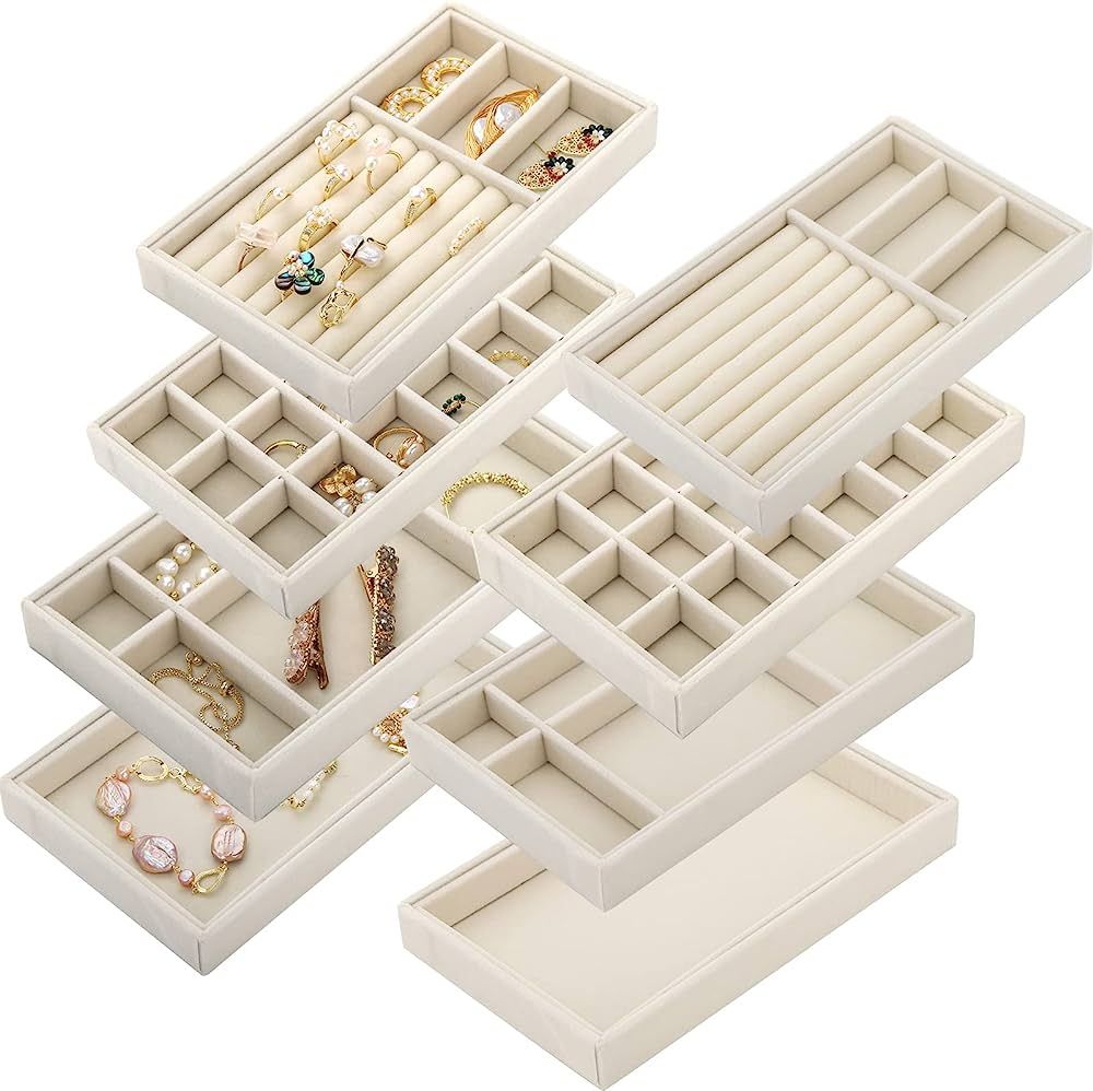 Elsjoy Set of 8 Velvet Jewelry Tray, Drawer Insert Divided Storage Holder Stackable Jewelry Organ... | Amazon (US)