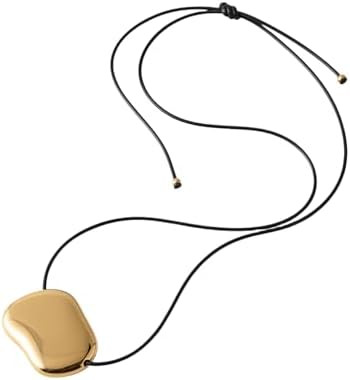 Chunky Gold Necklace for Women Minimalist Pebble Pendant on Adjustable Black Cord Waterproof Gold... | Amazon (US)