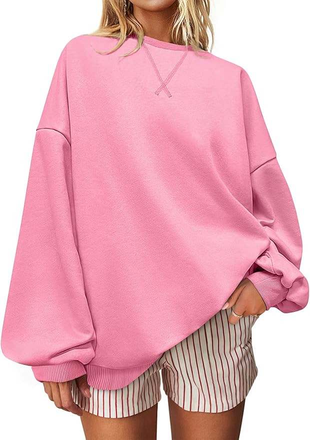 UEU Women Oversized Striped Crewneck Sweatshirt Long Sleeve Color Block Pullover Tops Casual Loos... | Amazon (US)