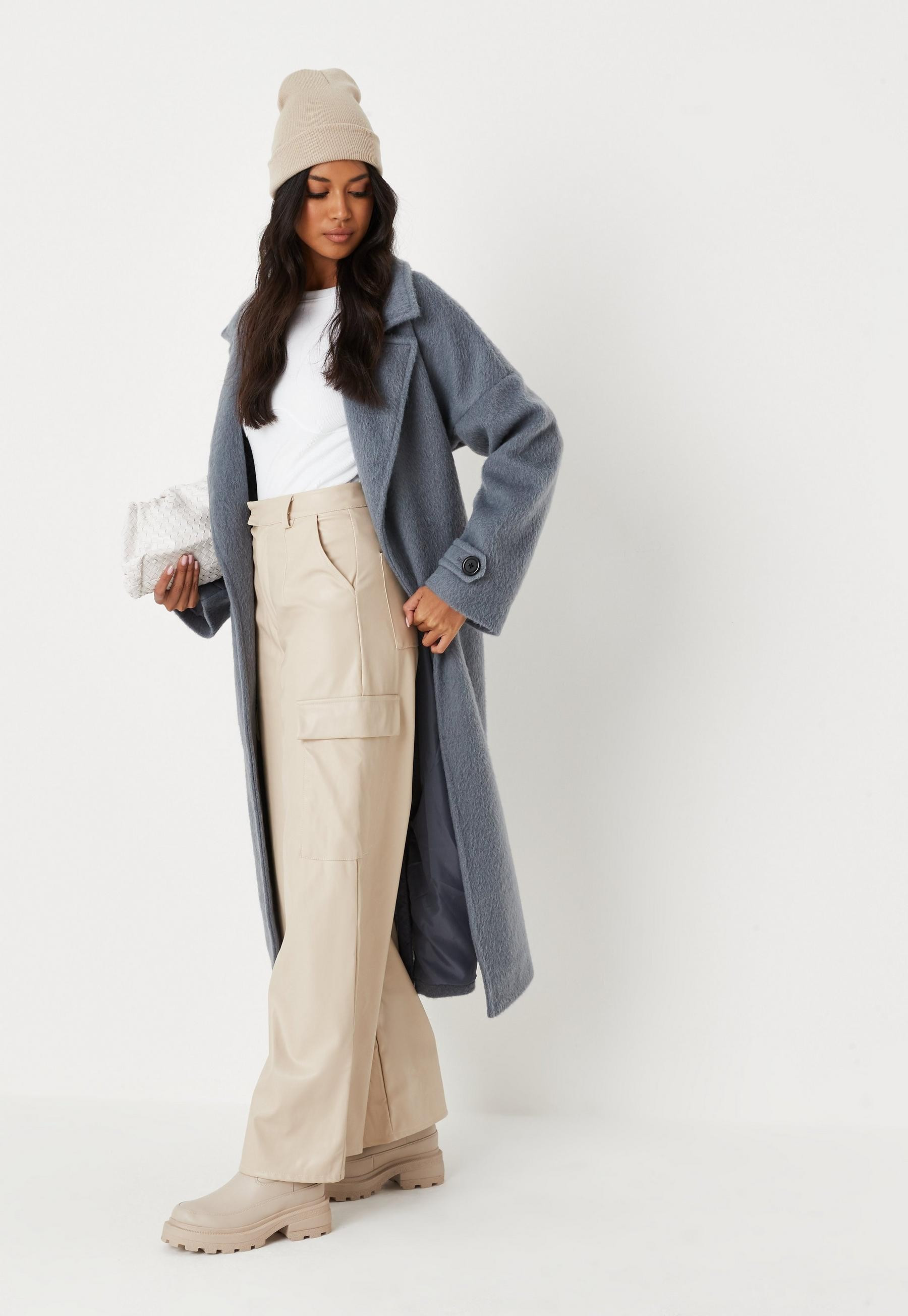 Cream Faux Leather Wide Leg Cargo Trousers | Missguided (UK & IE)