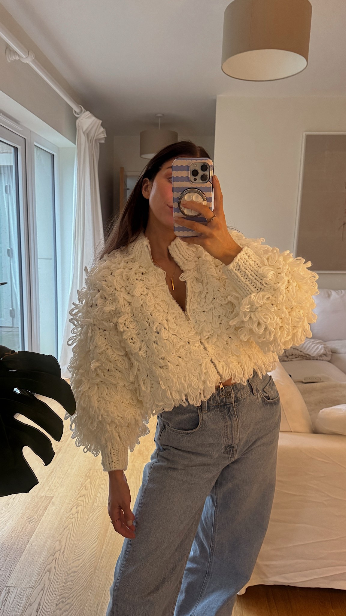 Knitted fringe bomber 
