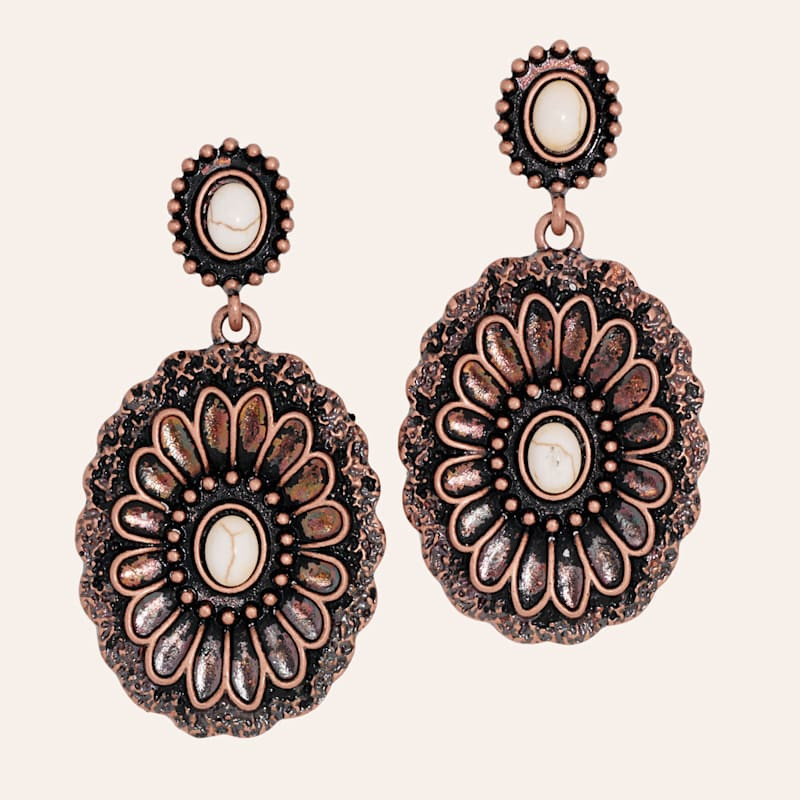 Southern Grace Copper Concho & Cream Stone Earrings | Cavender's