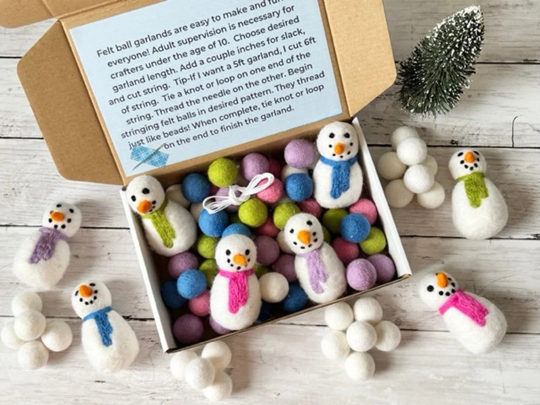 MAKE YOUR OWN Snowman Garland Kids Felt Ball Craft Kit Gift Limited Edition January 2024 Limited ... | Etsy (US)