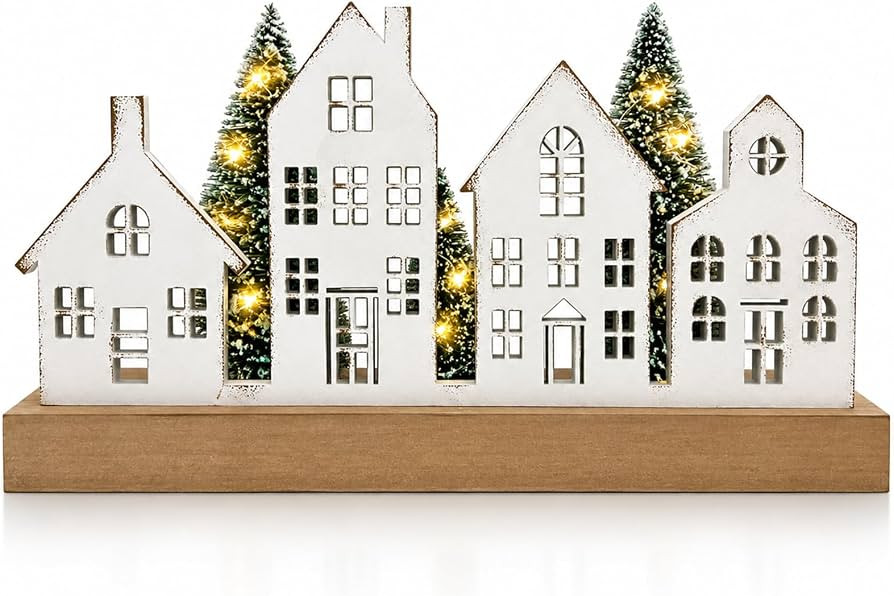Christmas Decorations for Home Led Lighted Christmas Tree Decor with Timer Wooden Merry Christmas... | Amazon (US)