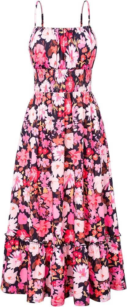 GRACE KARIN Womens 2024 Summer Maxi Dress Sleeveless Floral Spaghetti Strap Smocked Boho Beach Lo... | Amazon (US)