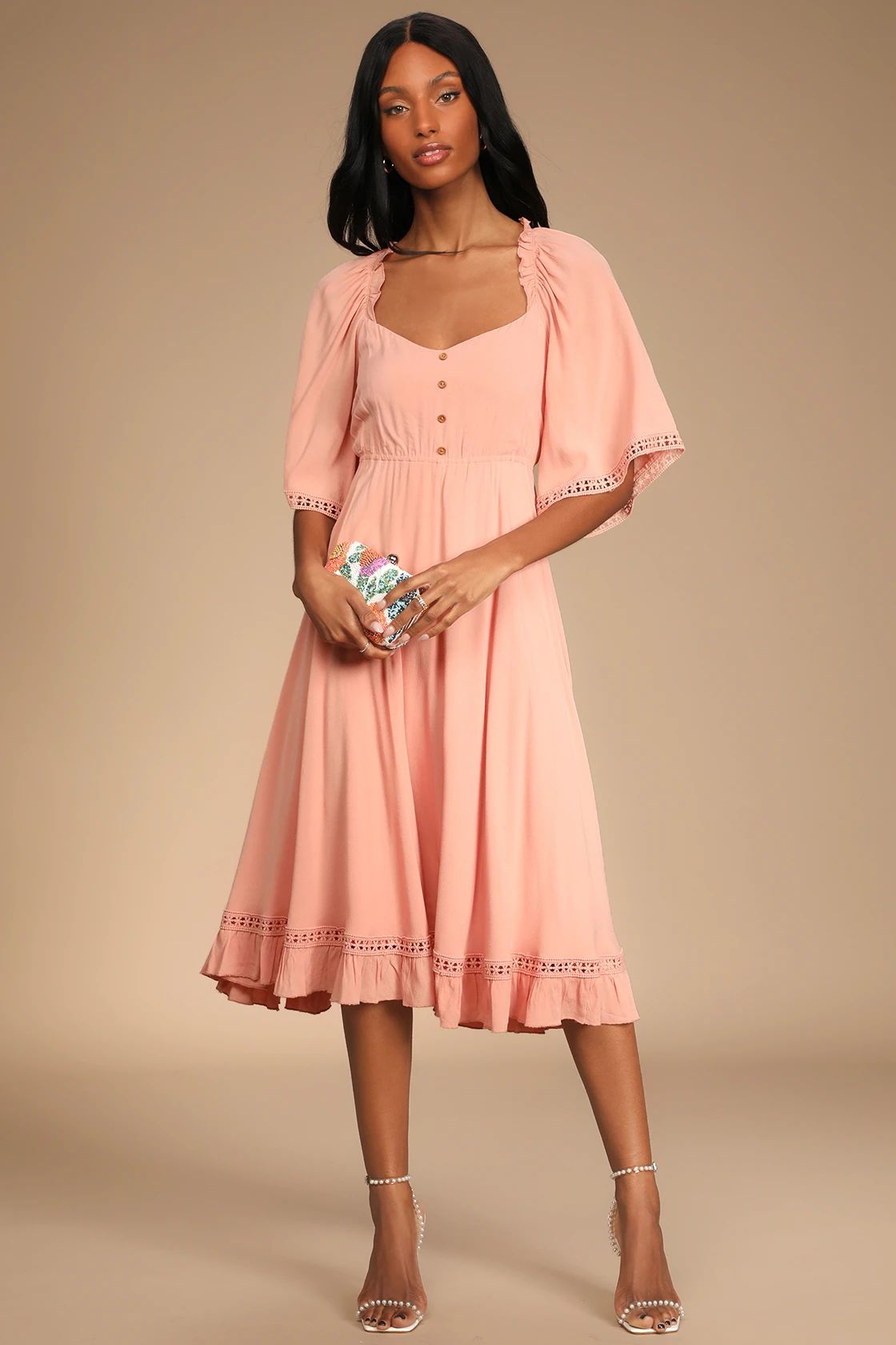 My Darling Love Peach Three-Quarter Sleeve Handkerchief Dress | Lulus (US)