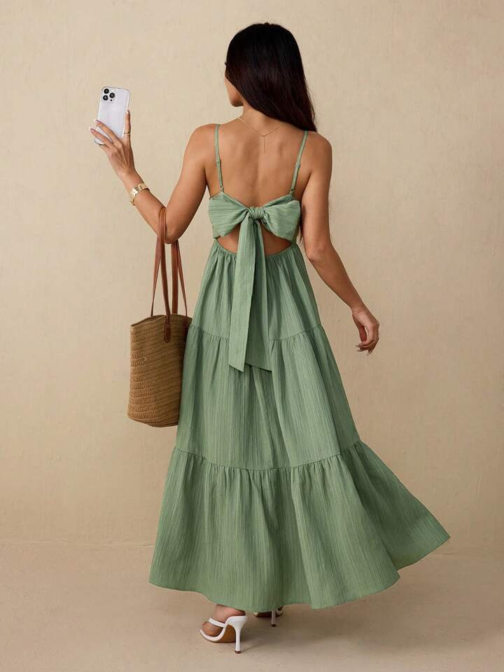 SHEIN PETITE Women Casual Sleeveless Tie Up Bow Dress For Spring & Summer Summer Outfits For Women Summer Dresses For Women Vacation Outfits Woman Beach Vacation Sundress Vacation Dress Boho Fairycore Boho Dress,Backless Dress Woman Dress Summer,Daily Wear,Boho Clothes Women | SHEIN
