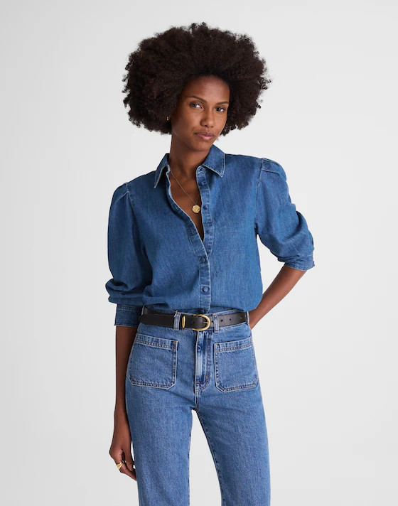 Denim Puff-Sleeve Shirt in Petersburg Wash | Madewell