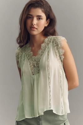 By Anthropologie Sleeveless Lace Inset Blouse | Anthropologie (US)