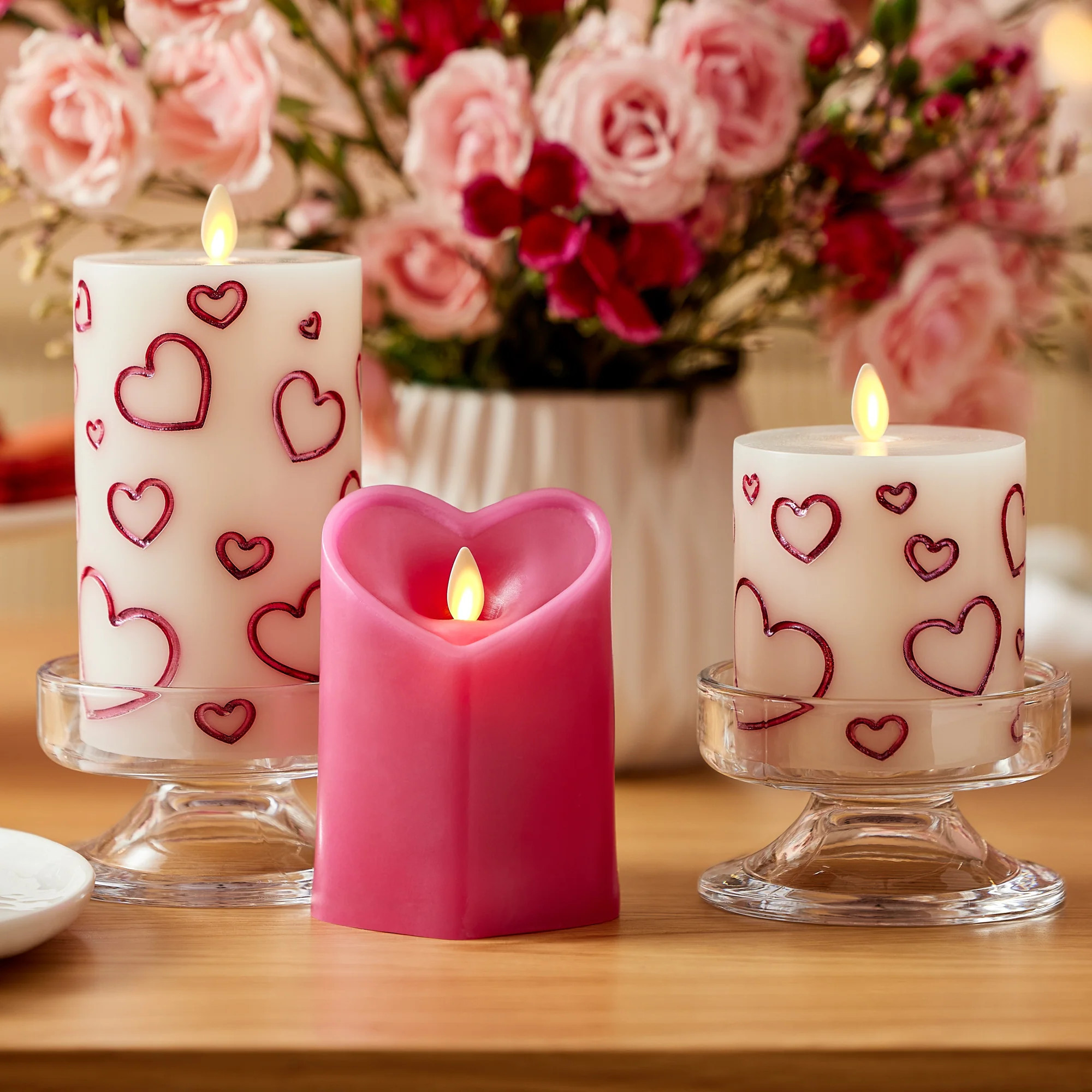 Raspberry Sorbet Flameless Candle Heart Pillar | Luminara