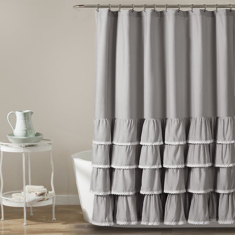 Lush Decor Ella Lace Ruffle Textured Polyester Shower Curtain, 72x72, Gray, Single | Walmart (US)