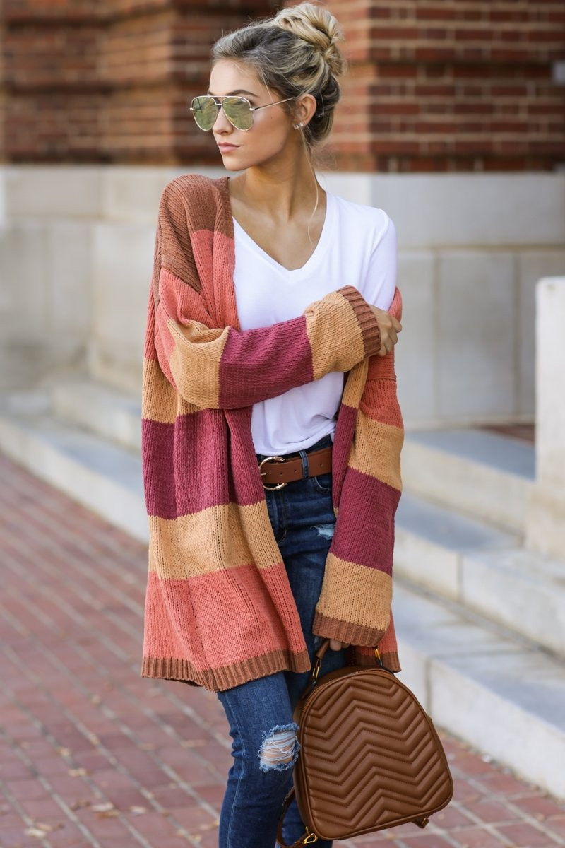 Make Your Mind Up Orange Multi Stripe Cardigan | Red Dress 