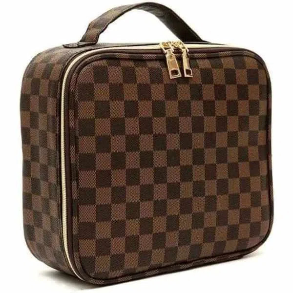 Checkered Makeup Bag - Spacious Travel Cosmetic Organizer with Adjustable Compartments | Waterpro... | Wayfair North America