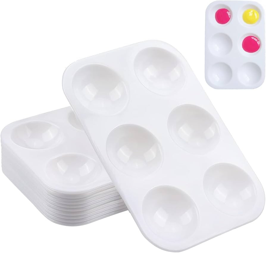 12 PCS White Plastic Paint Tray Palettes, 6 Well Rectangular Watercolor Oil Palette for Kids, Adu... | Amazon (US)