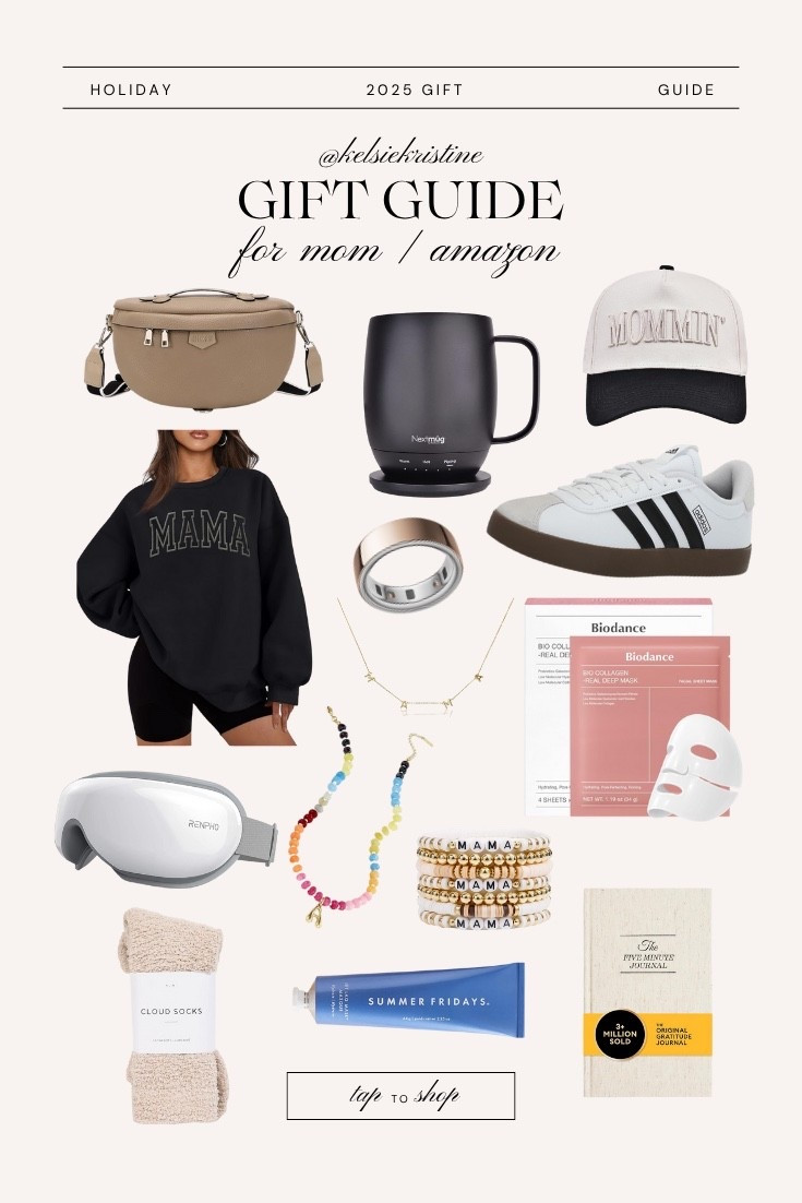 Gift guide for the mom in your life (or yourself? 😜) Pamper her with skincare finds or get her some fun mama themed things! // Christmas gift guide / gifts for moms / mama crewneck / nextmug / crossbody diaper bag / trucker hat / comfortable sneakers / skincare / face mask / five minute journal / oura ring / everyday jewelry 

#LTKHoliday #LTKSeasonal #LTKGiftGuide
