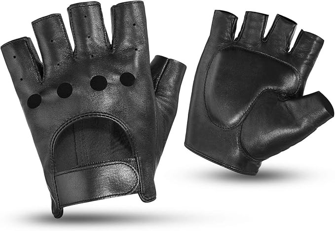 KEMIMOTO Fingerless Sheepskin Leather Motorcycle Gloves, Half Finger Riding and Driving Gloves fo... | Amazon (US)