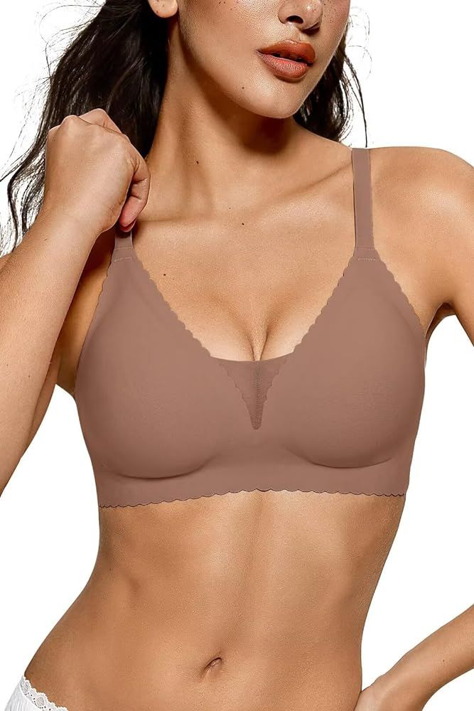 Vertvie Womens Seamless Wireless Bras No Underwire Comfortable Deep V Mesh Bralettes Push Up Bras... | Amazon (US)