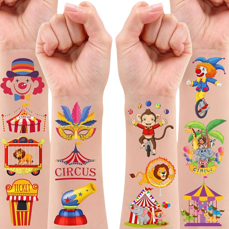 Circus Temporary Tattoos - Animal Clown Magical Circus Birthday Decorations Carnival Party Favors... | Amazon (US)