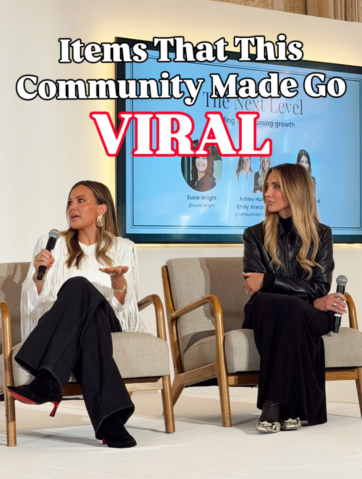 Items that this community made go viral! 

Estée Lauder foundation: shade tawny

Ash sizing:
Height: 5’6
Weight: 140 pounds
Top size: medium
Pants size: medium, 6 or 28 

Em sizing: 
Height: 5’6
Weight: 115 pounds
Top size: small
Pants size: small, 2 or 25 
Loub boots size up full size 

 