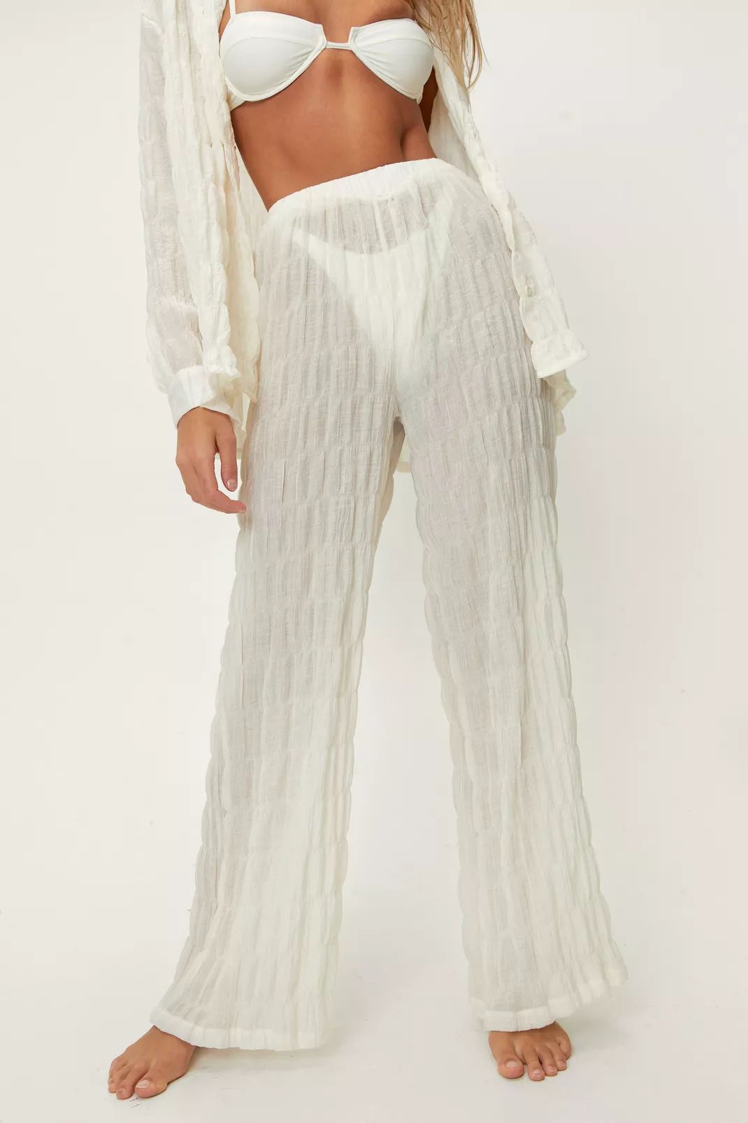 Textured Wide Leg Beach Cover-Up Pants | Nasty Gal (US)