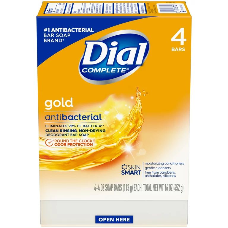 Dial Antibacterial Deodorant Bar Soap, Advanced Clean, Gold, 4 oz, 4 Bars | Walmart (US)