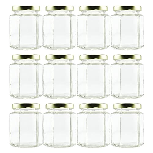 Encheng 10 oz Hexagon Jars,Clear Glass Jars With Lids(Golden),Mason Jars For Honey,Foods,Jams,Liquid | Amazon (US)
