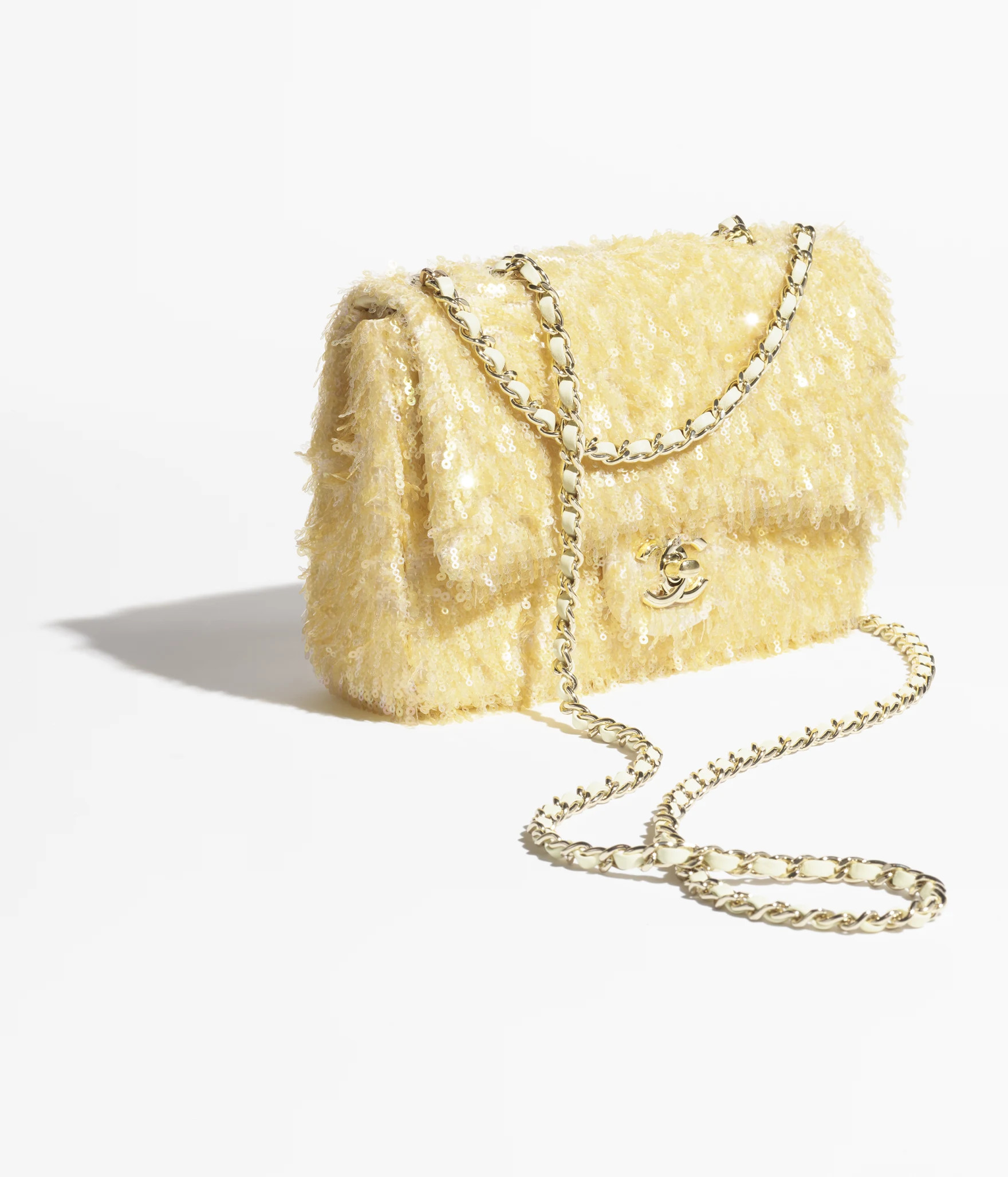 Flap bag, Fringed sequins & gold-tone metal, yellow — Fashion | CHANEL | Chanel, Inc. (US)