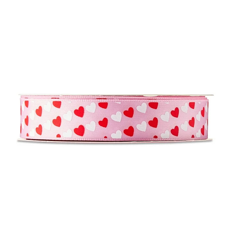 Valentine's Day Pink, White & Red Heart Decorative Ribbon, 5/8 in x 9 ft, by Way To Celebrate | Walmart (US)