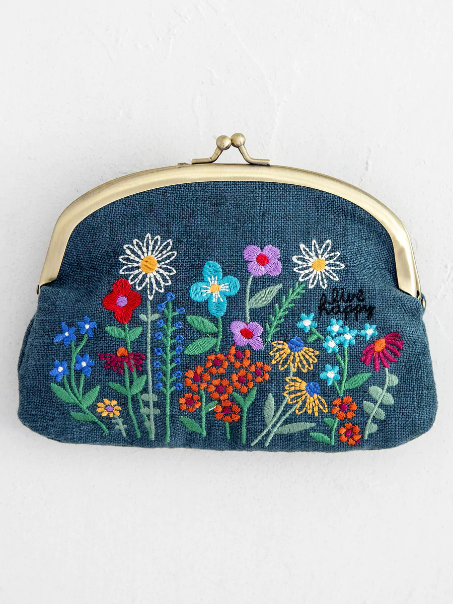 Embroidered Coin Purse - Washed Navy | Natural Life