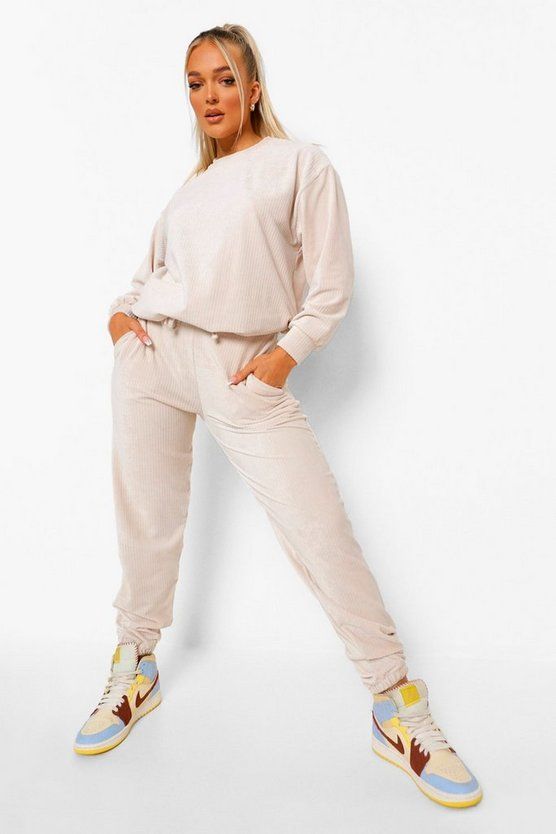 Petite Rib Velour Joggers | Boohoo.com (US & CA)