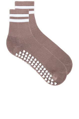 WellBeing + BeingWell Striped Half Crew Grip Sock in Driftwood & White from Revolve.com | Revolve Clothing (Global)