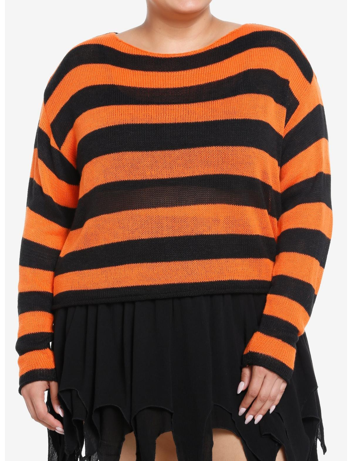 Social Collision Black & Orange Stripe Girls Crop Sweater Plus Size | Hot Topic | Hot Topic