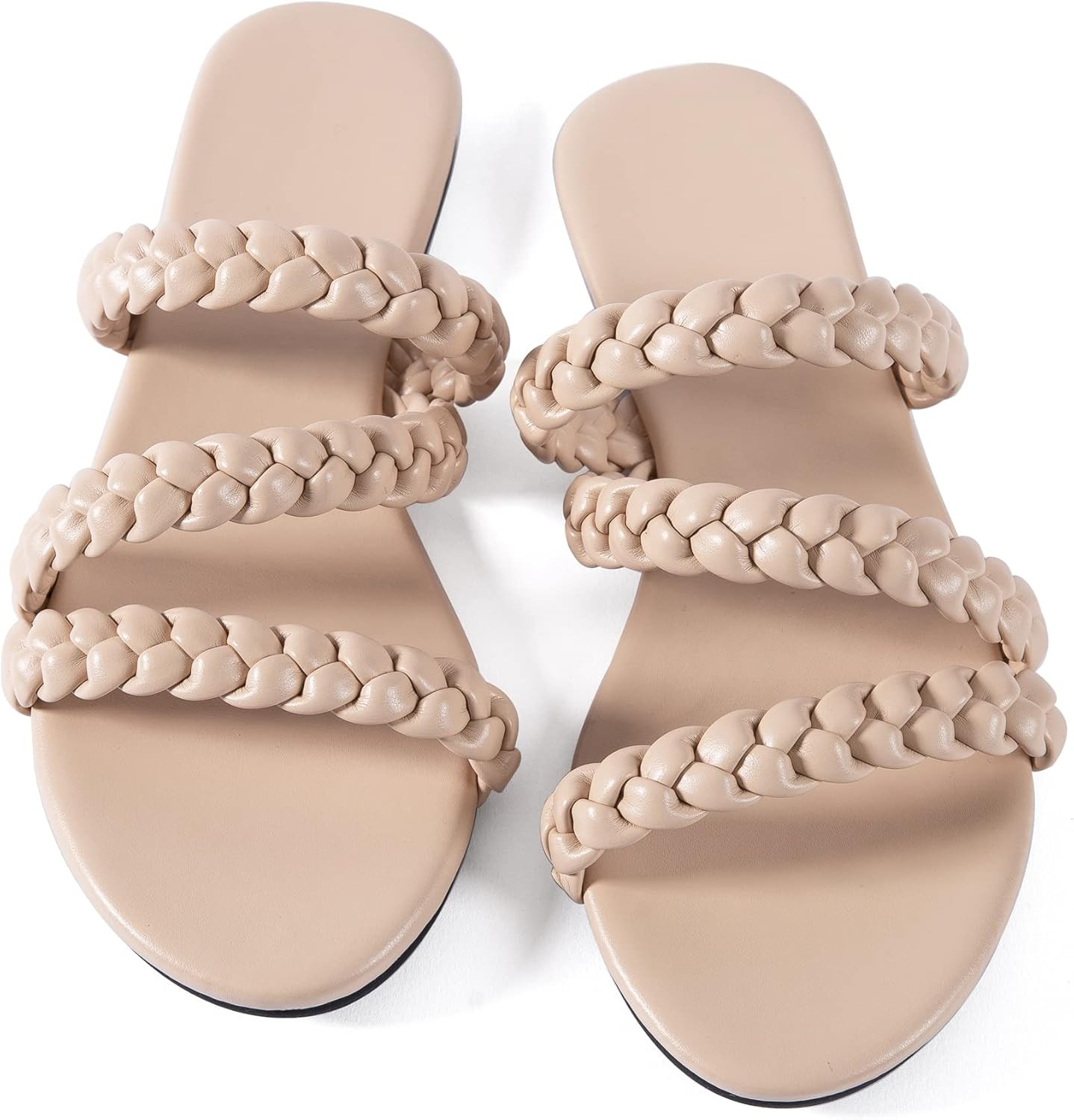 Women Flat Sandals Braided Leather Crossover Nude Dressy Fashion Evening Party Wedding Sandals | Amazon (US)