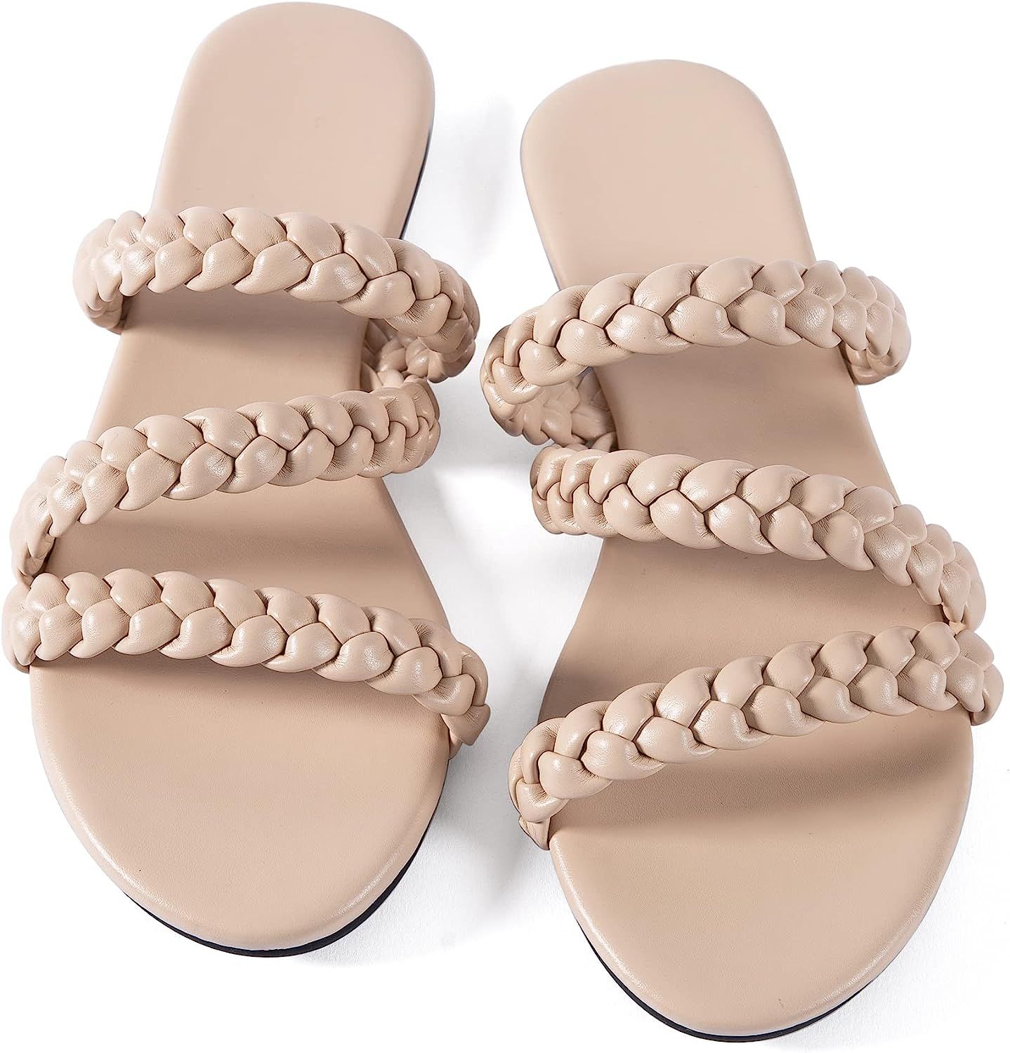 Women Flat Sandals Braided Leather Crossover Nude Dressy Fashion Evening Party Wedding Sandals | Amazon (US)