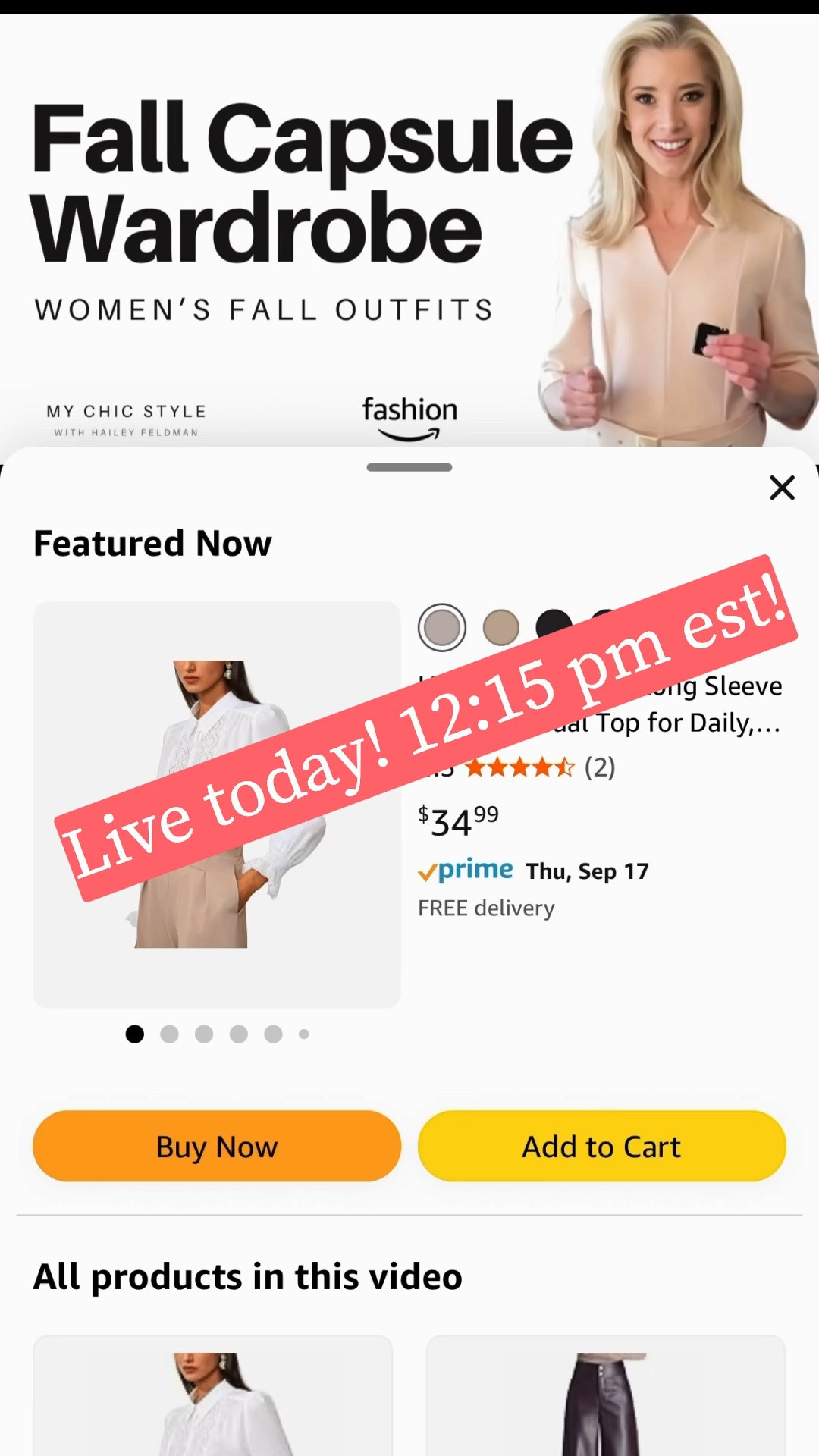 Live today! 2 new fall outfits for women! 
Join: https://www.amazon.com/live/broadcast/41fba66b-fb82-4d12-9df6-a871f2cb359a?tag=haileyfeldman-20&linkCode=ilv&ref_=social

#LTKPetite #LTKOver40 #LTKvlog