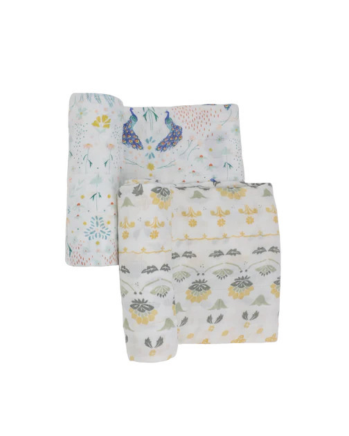 Deluxe Muslin Swaddle Blanket 2 Pack - Peacock Set | Little Unicorn