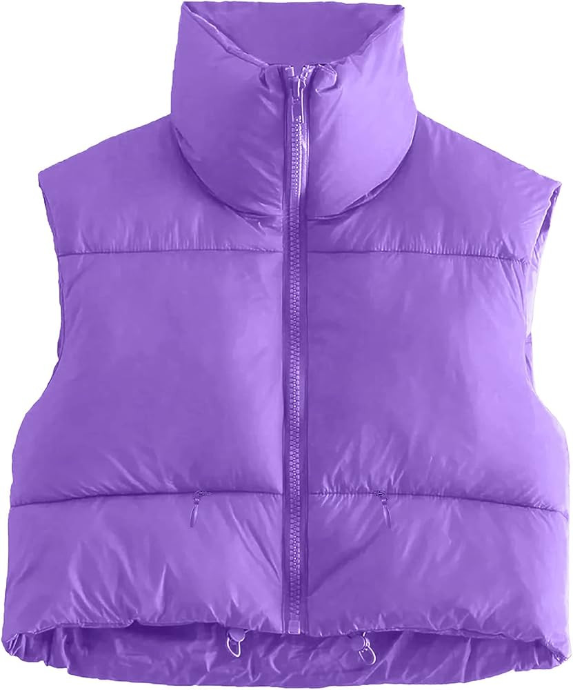 Kissonic Women's Padded Down Vest Puffer Stand Collar Zip Up Crop Sleeveless Jacket | Amazon (US)