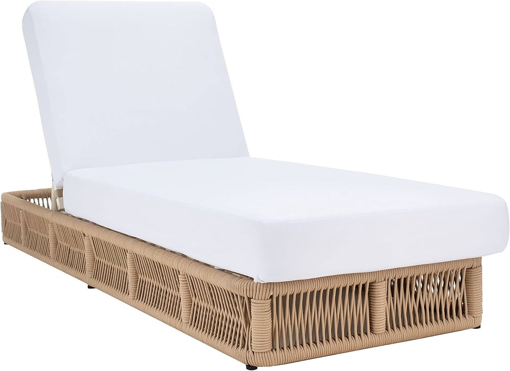 SAFAVIEH Outdoor Collection Gillian Tan Rope/White Cushion Chaise Lounge Chair (PAT7527A) | Amazon (US)