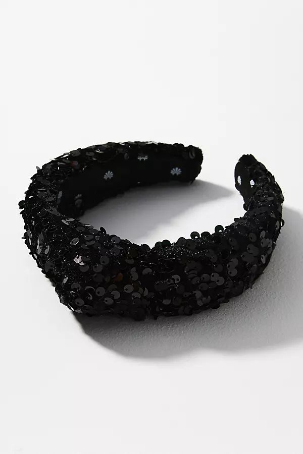 Lele Sadoughi Jet Sequin Knotted Headband By By Anthropologie in Black | Anthropologie (US)